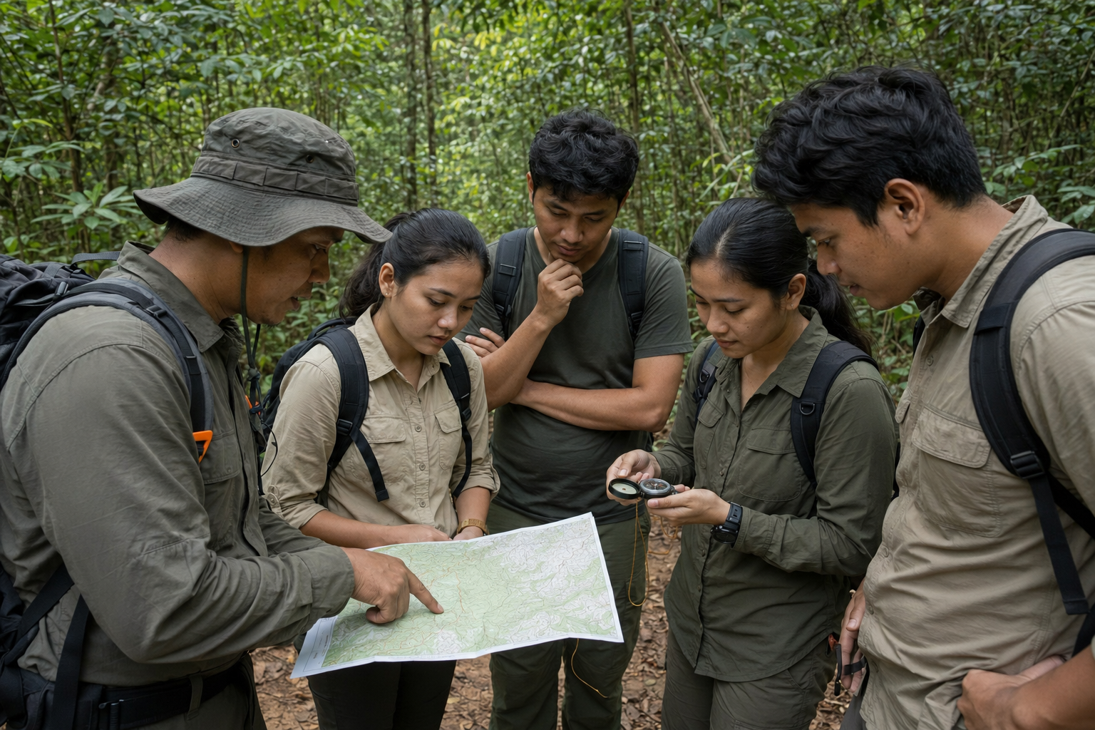 Latihan navigasi dan keselamatan di hutan